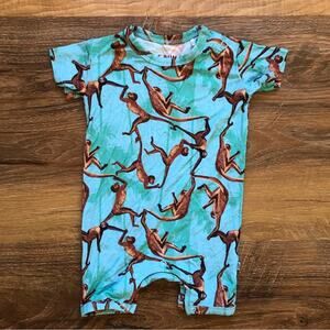 Little Bum Bums Monkey Business Shortie Romper Teal Size 3-6 Months